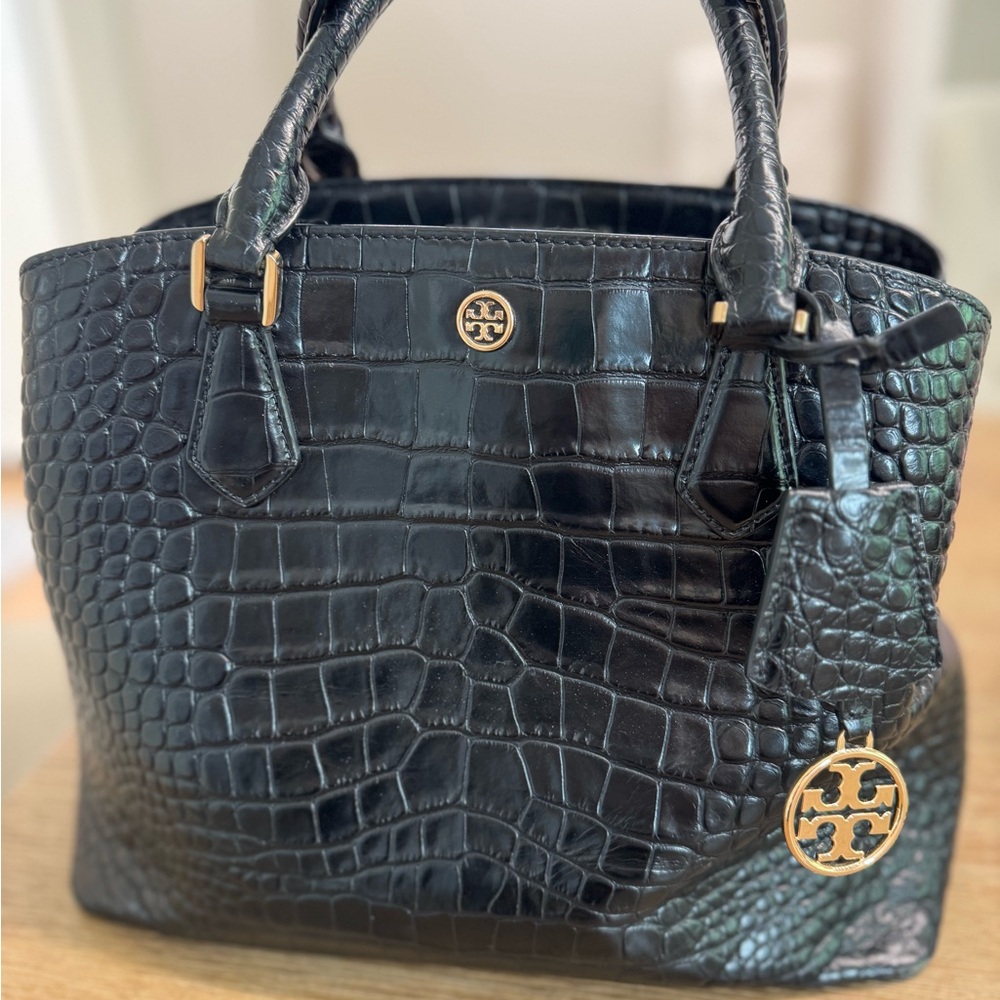 Tory Burch Black Croc-Embossed Tote